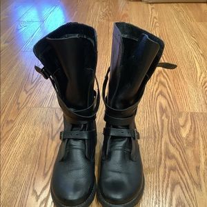 Steve Madden Banddit Leather Moto Buckle Boots Mid Calf Black Size 9 1/2